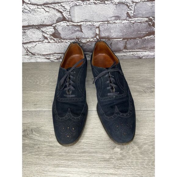 Saks Fifth Ave Blue Suede Leather Wingtip Oxfords Lace Up Shoes Men’s 8M US/41EU - Picture 12 of 16